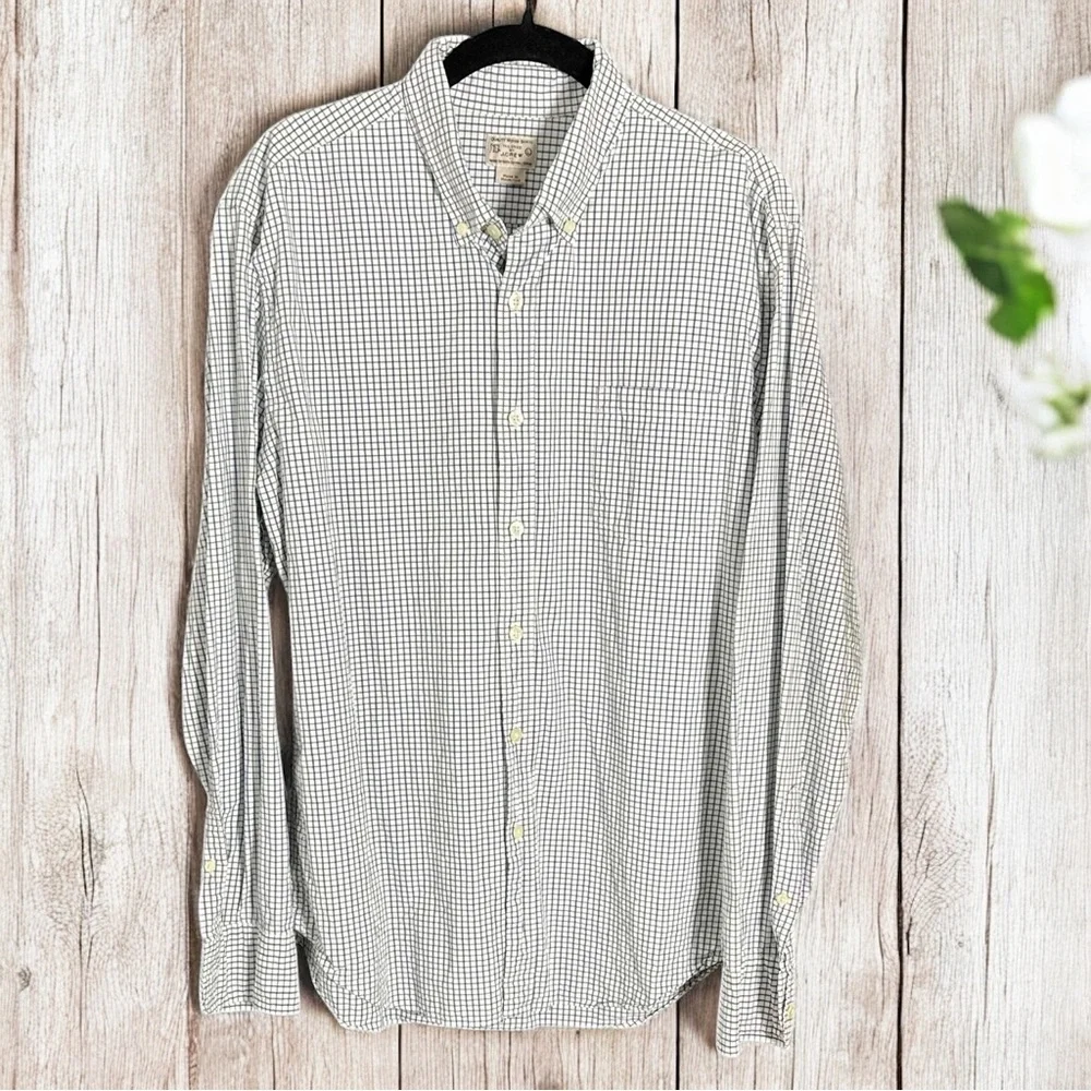Vtg J. Crew Shirt Mens 100% Cotton White Plaid Button Down Woven ~ Size L